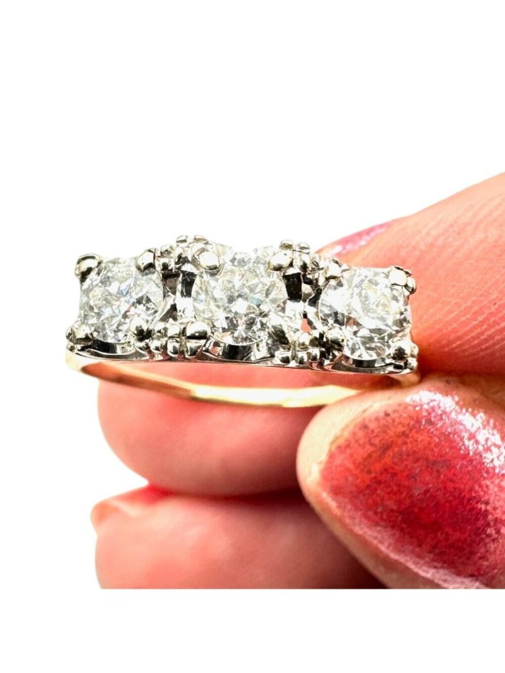 14K Yellow Gold Diamond Ring Womens Vintage 1 + ctw Size 9.5